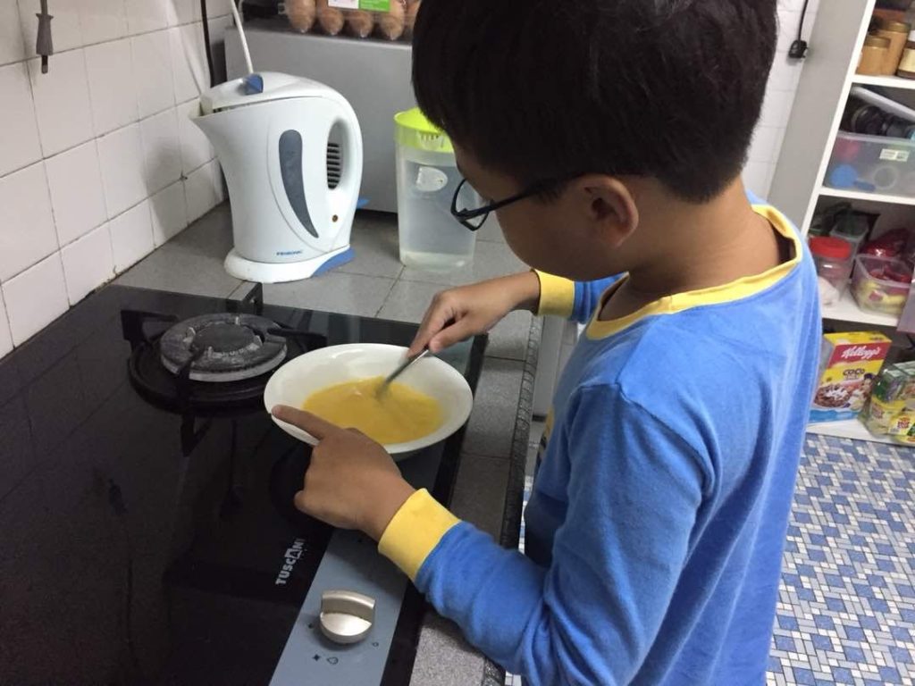 autistic kid cooking recipe scrambled eggs