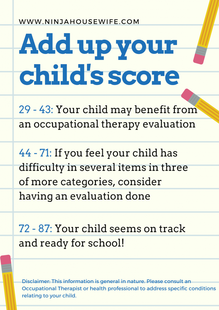 Child Ready For School Occupational Therapy Checklist